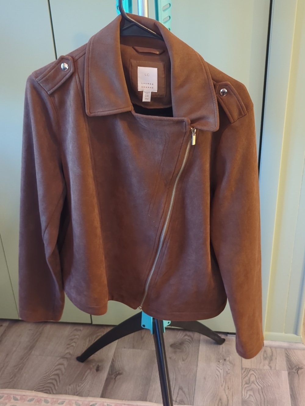LC Lauren Conrad Chestnut Brown Asymmetrical Zip Suede Jacket